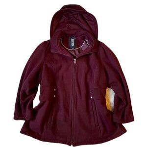 Details INTL Burgundy Full Zip Hooded Jacket w/Detachable Hood (Size: 1X)